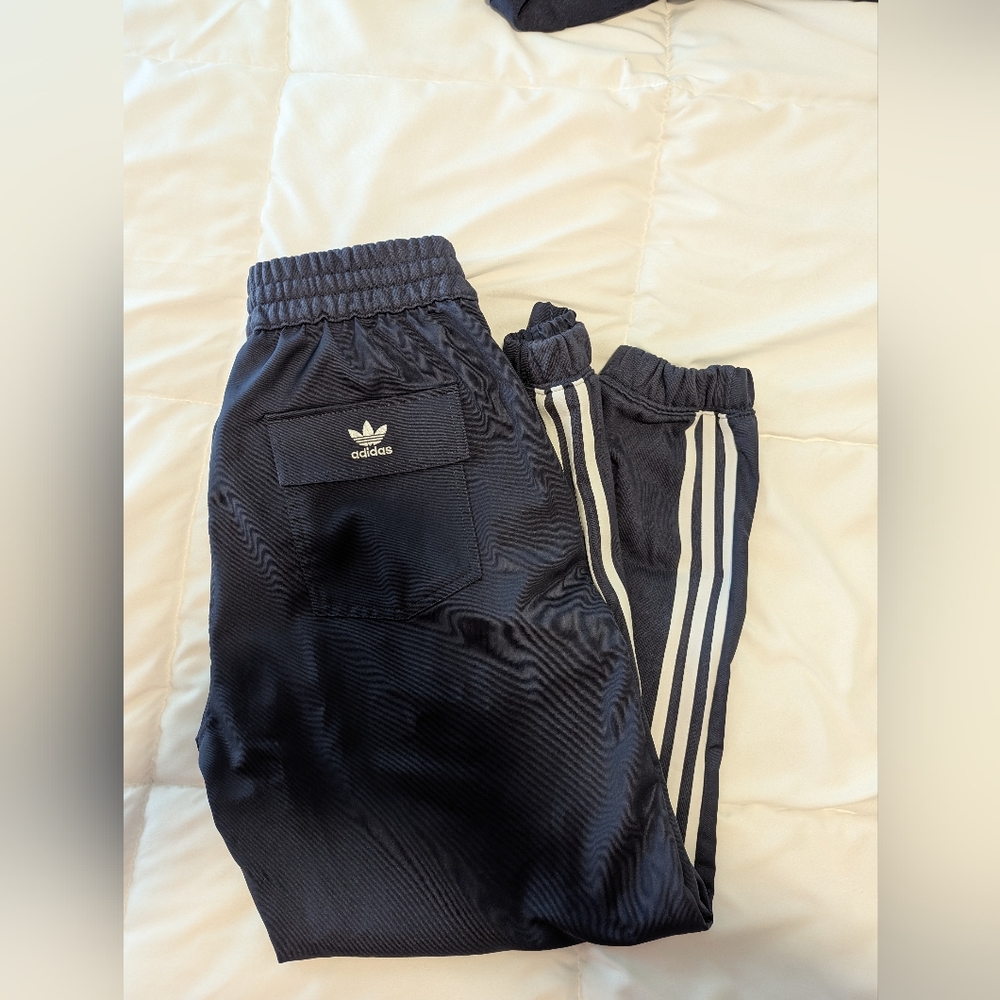 Adidas Blue/Grey Trackpants with Signature Stripes
